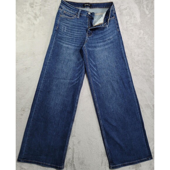 Oneso Denim - Oneso Wide Leg Jeans Womens 28 Blue Med Wash Relaxed Distressed Stretch Denim